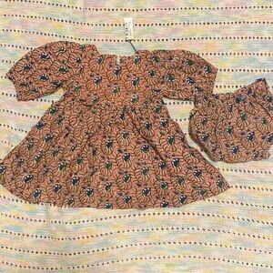 Pink Chicken Floral Dress with Blue Accents